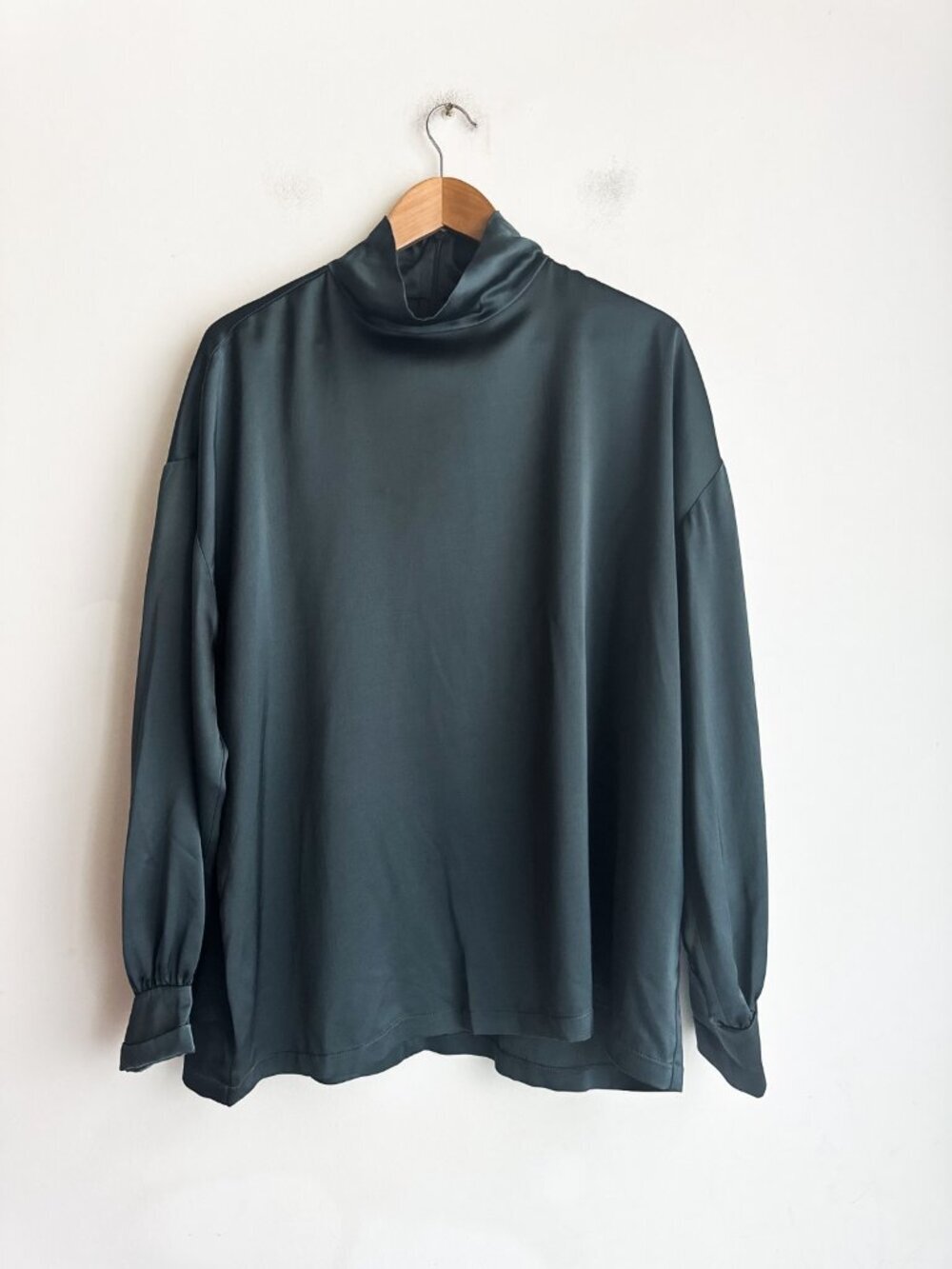 Fabiana Filippi Slate Grey Satin Mock Neck Blouse 48/L